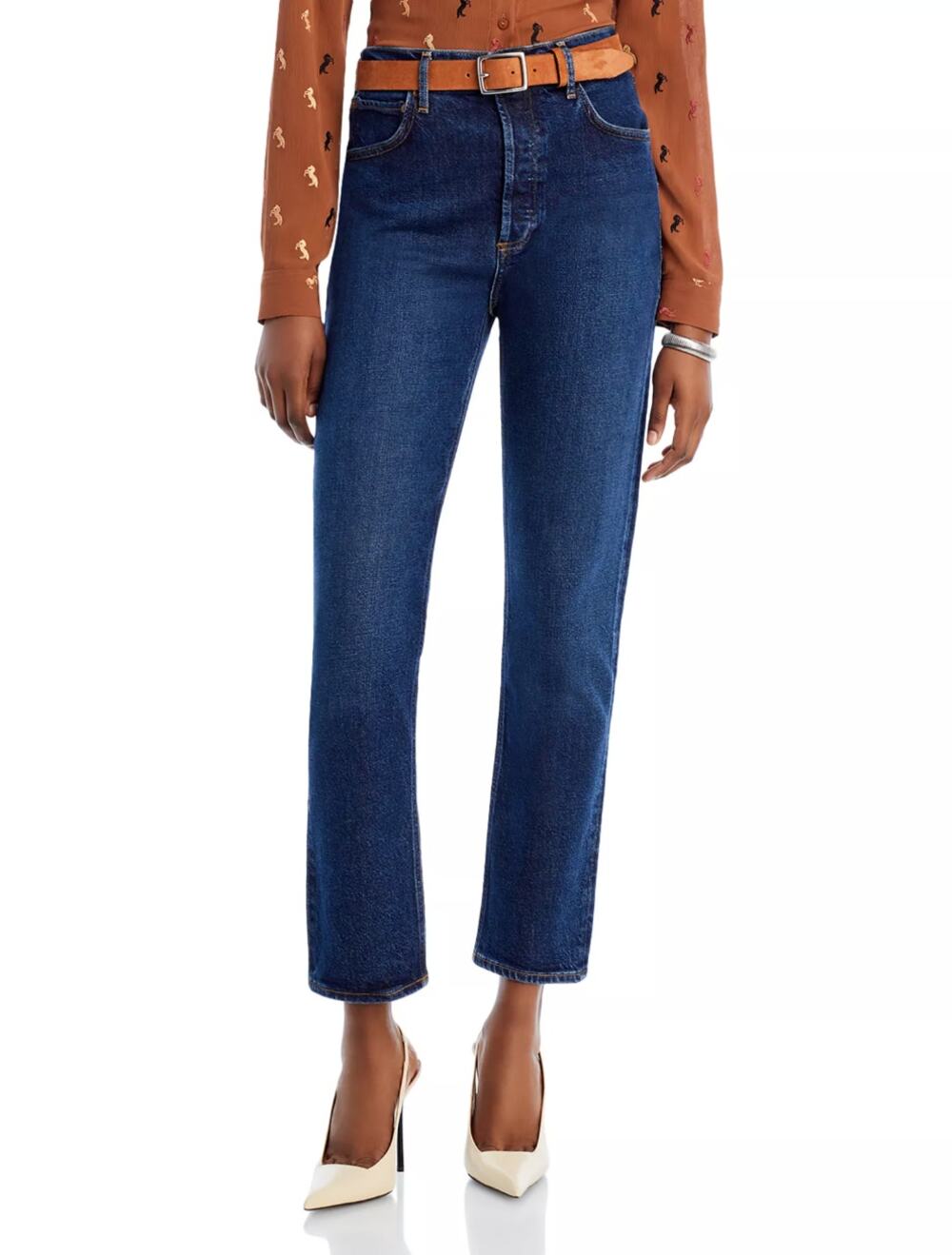 AGOLDE Riley Long Jeans High Rise Straight Leg Divided Blue 30 Blue Button Fly